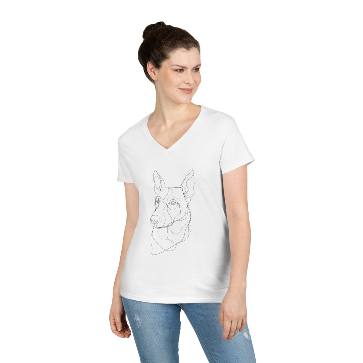 Dog Line Art V-Neck Tee