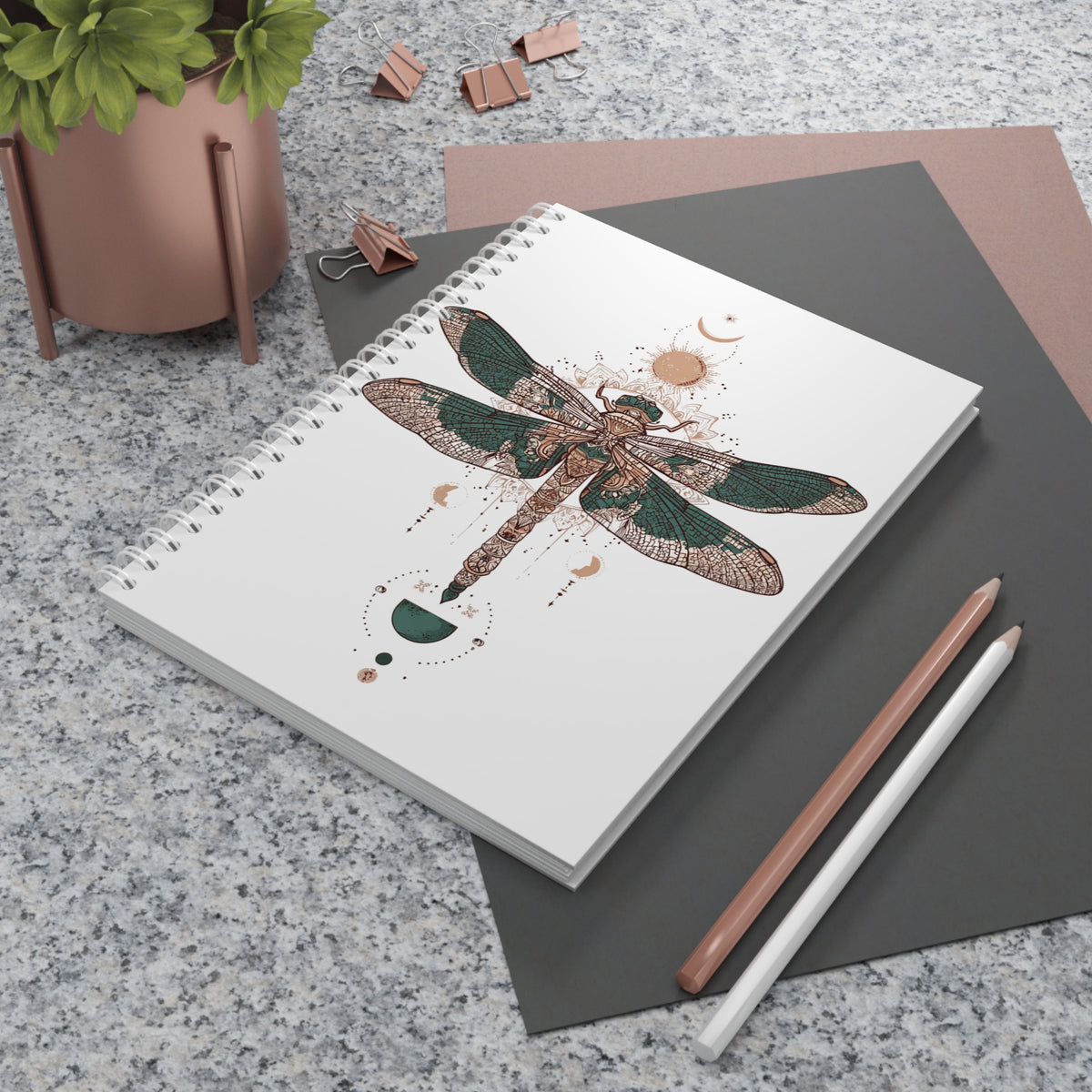 Mystic Moth Spiral Notebook — Botanical Moon Phases Journal for Nature Lovers