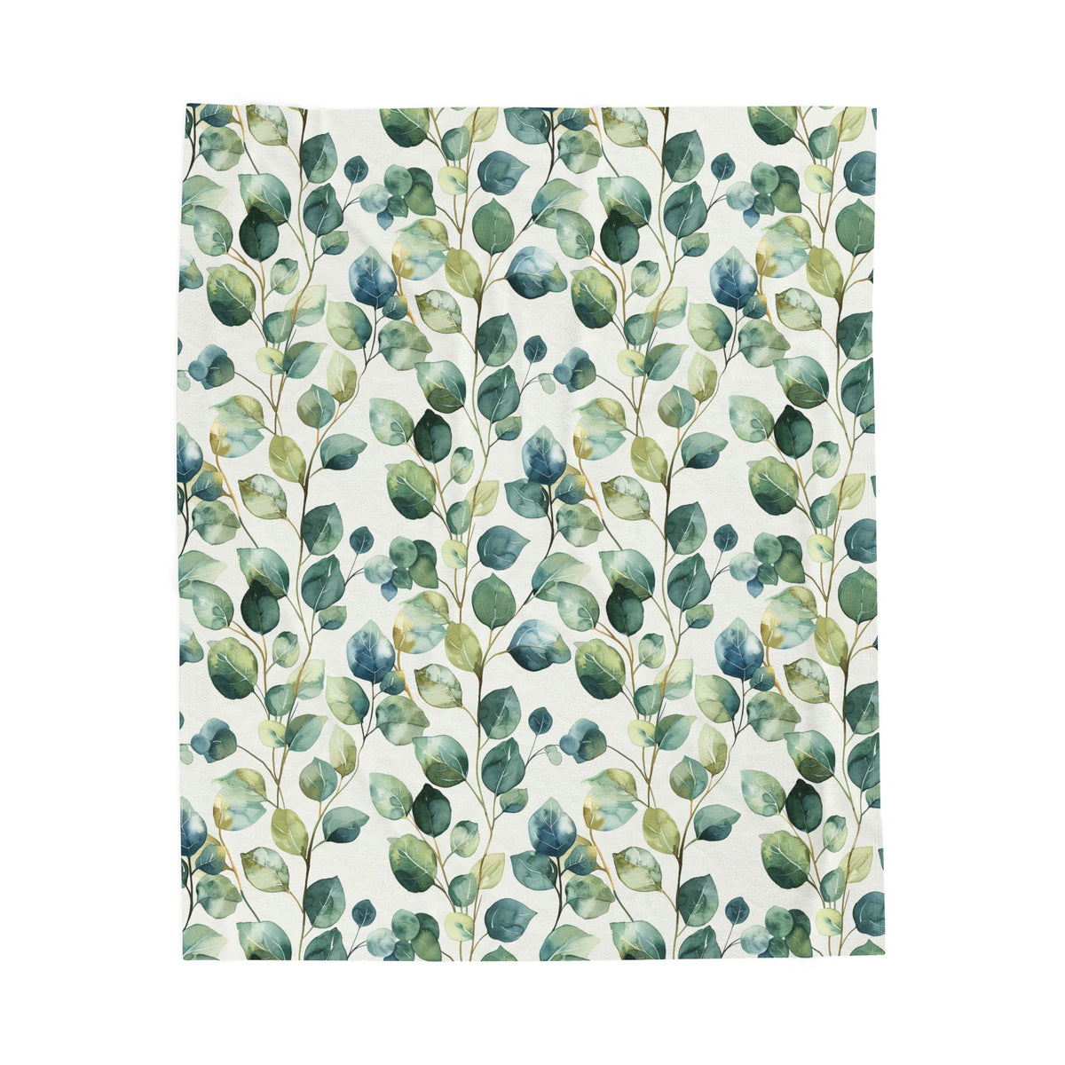 Eucalyptus Watercolor Velveteen Plush Blanket — Soft Botanical Throw