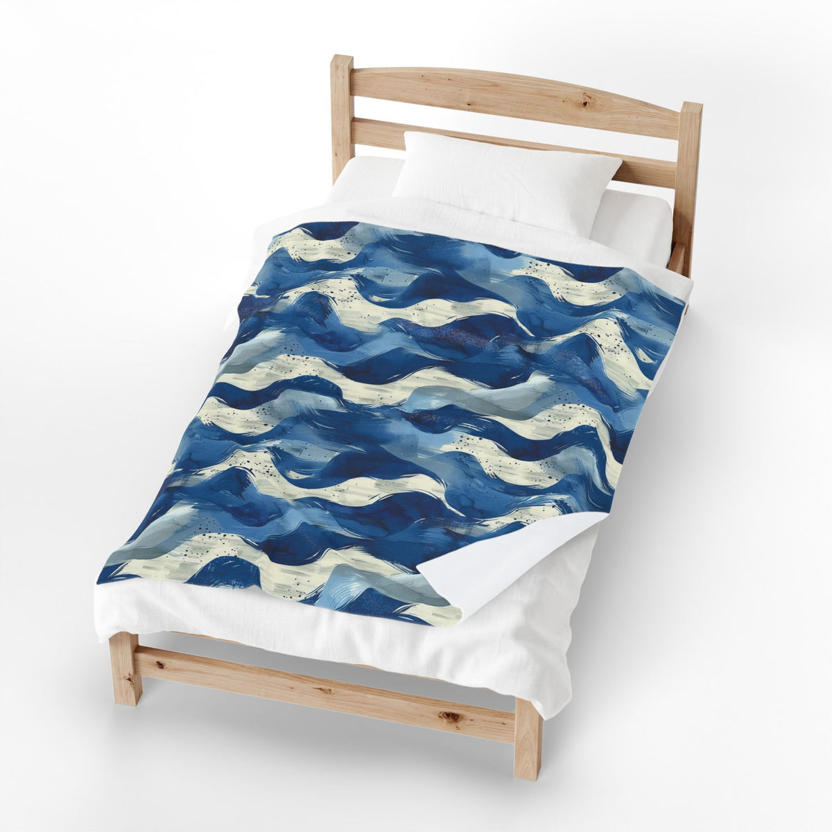 Blue Wave Velveteen Plush Blanket — Soft Coastal Abstract Throw