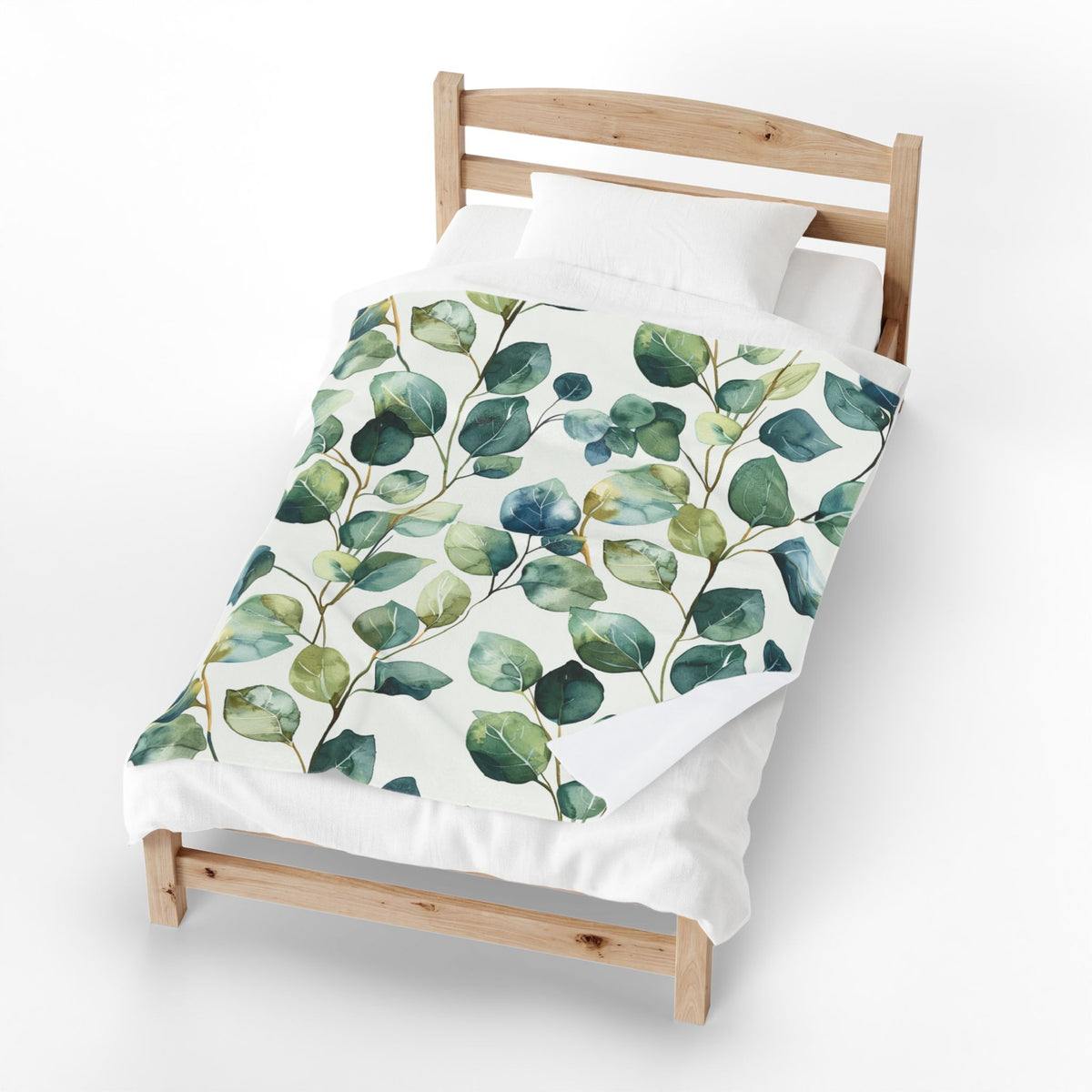 Botanical Eucalyptus Velveteen Plush Blanket — Soft Green Leaf Throw