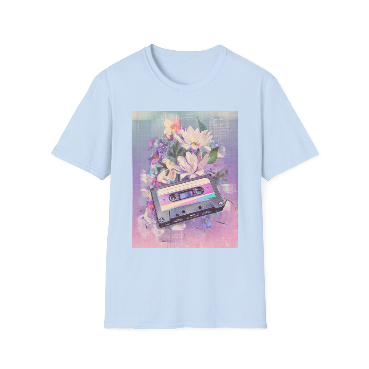 Retro Cassette & Flowers T-Shirt — Vintage 90s Aesthetic Tee