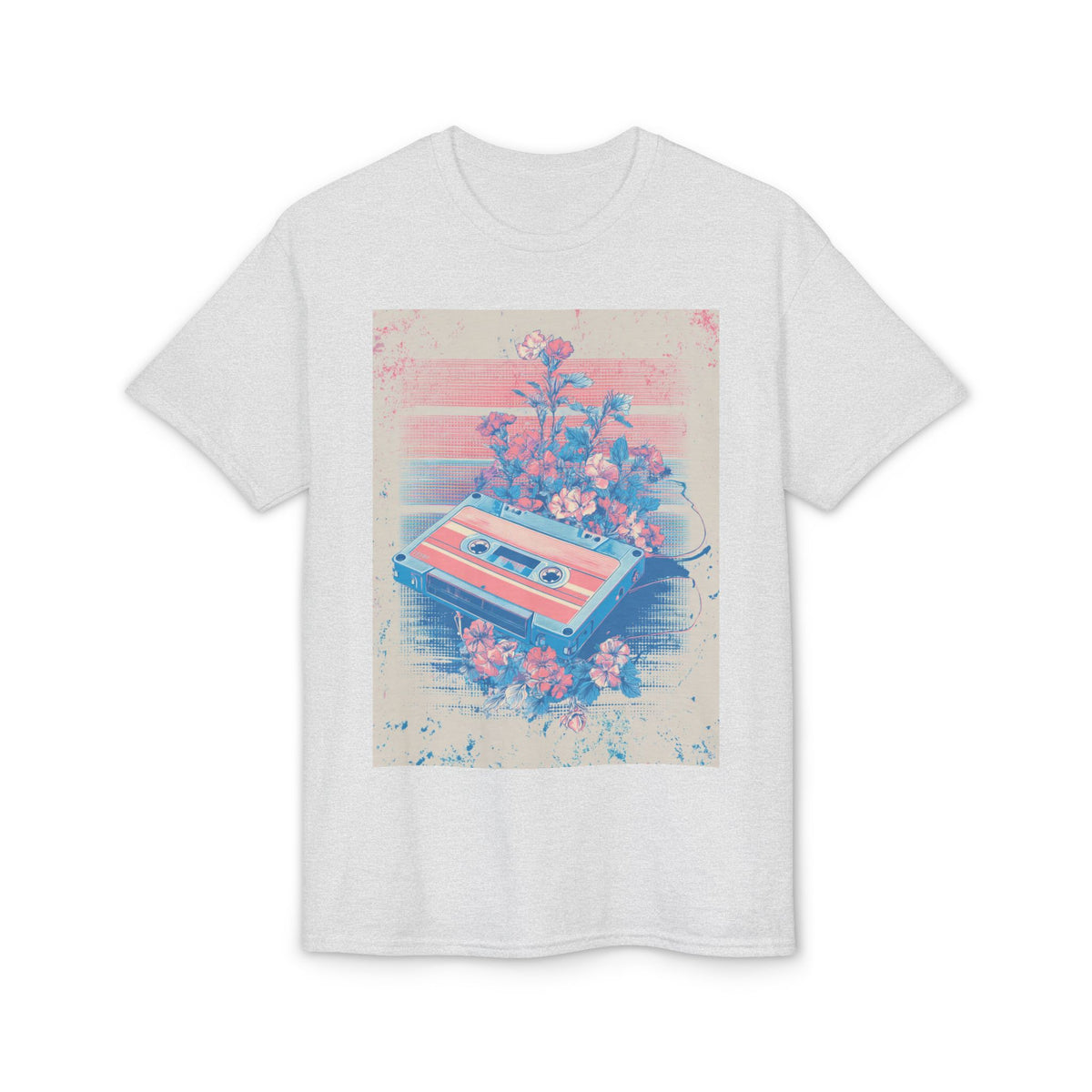 Retro Cassette & Flowers Tee — Vintage Vaporwave Music T-Shirt