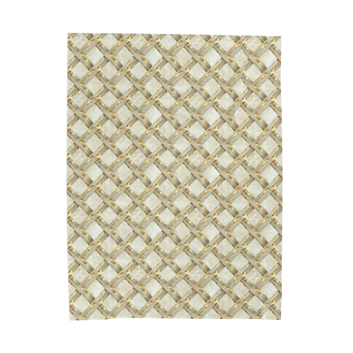 Velveteen Plush Blanket — Neutral Woven Lattice Pattern Throw