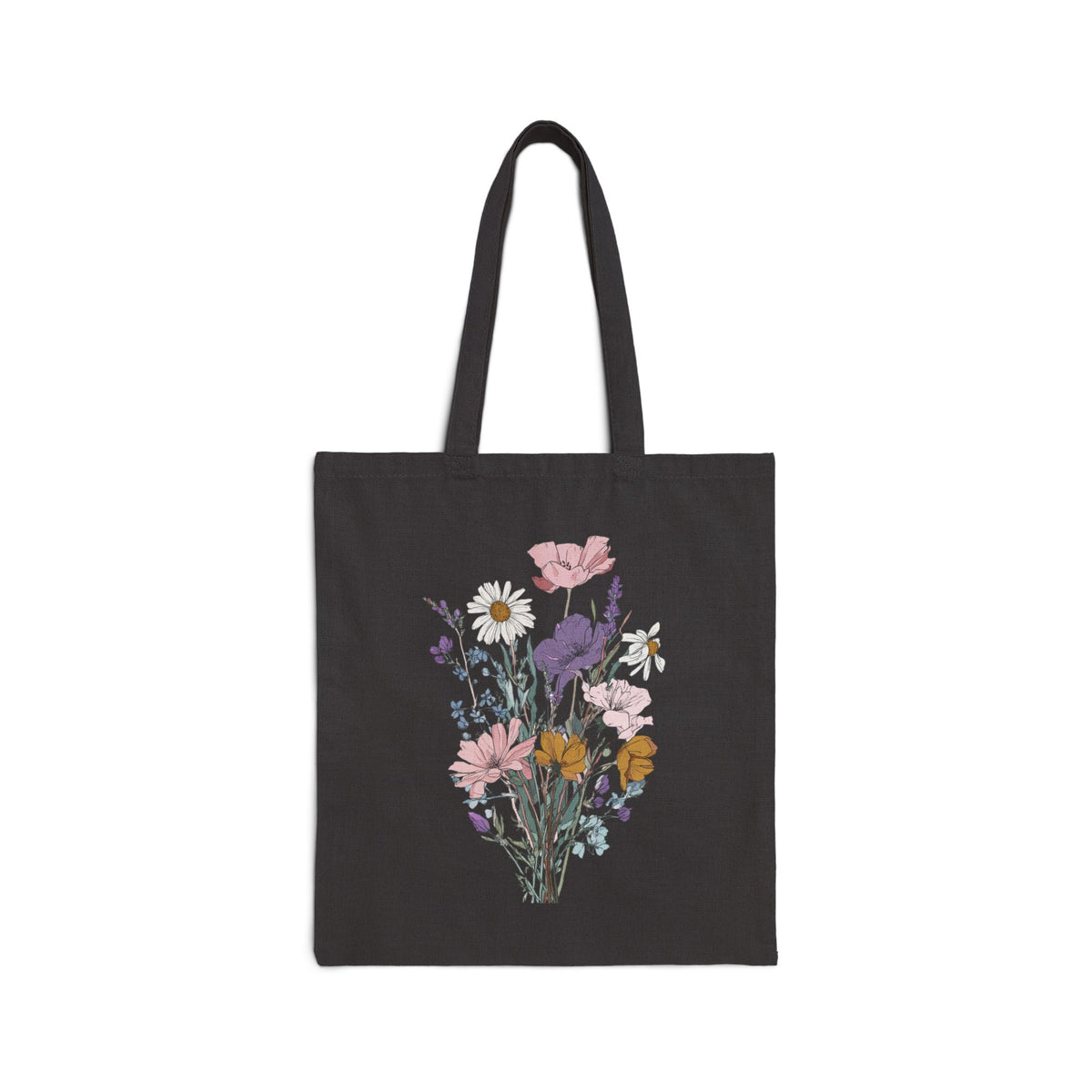 Floral Bouquet Canvas Tote — Vintage Wildflower Print Cotton Bag