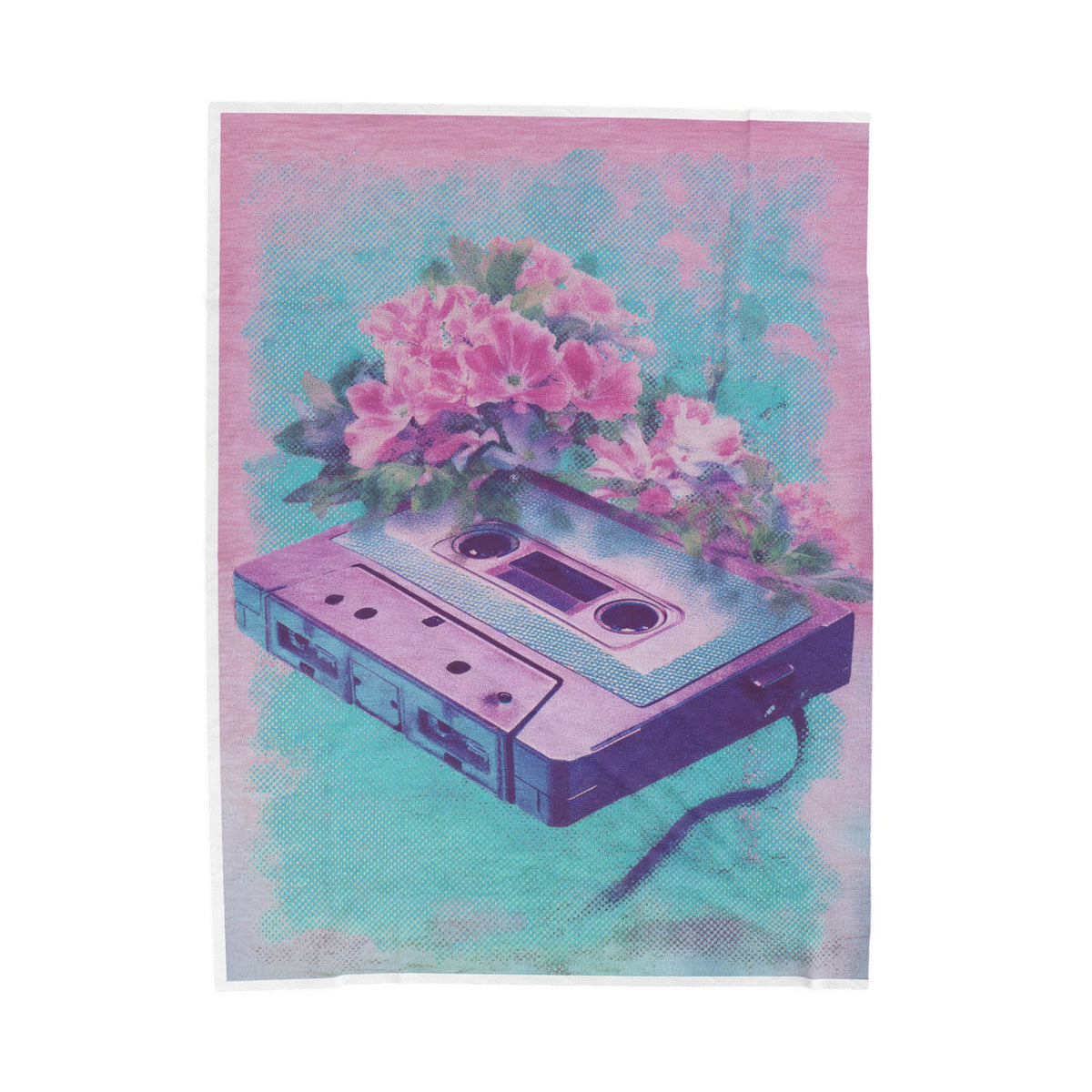 Retro Cassette & Flowers Velveteen Plush Blanket — Vintage Vaporwave Throw