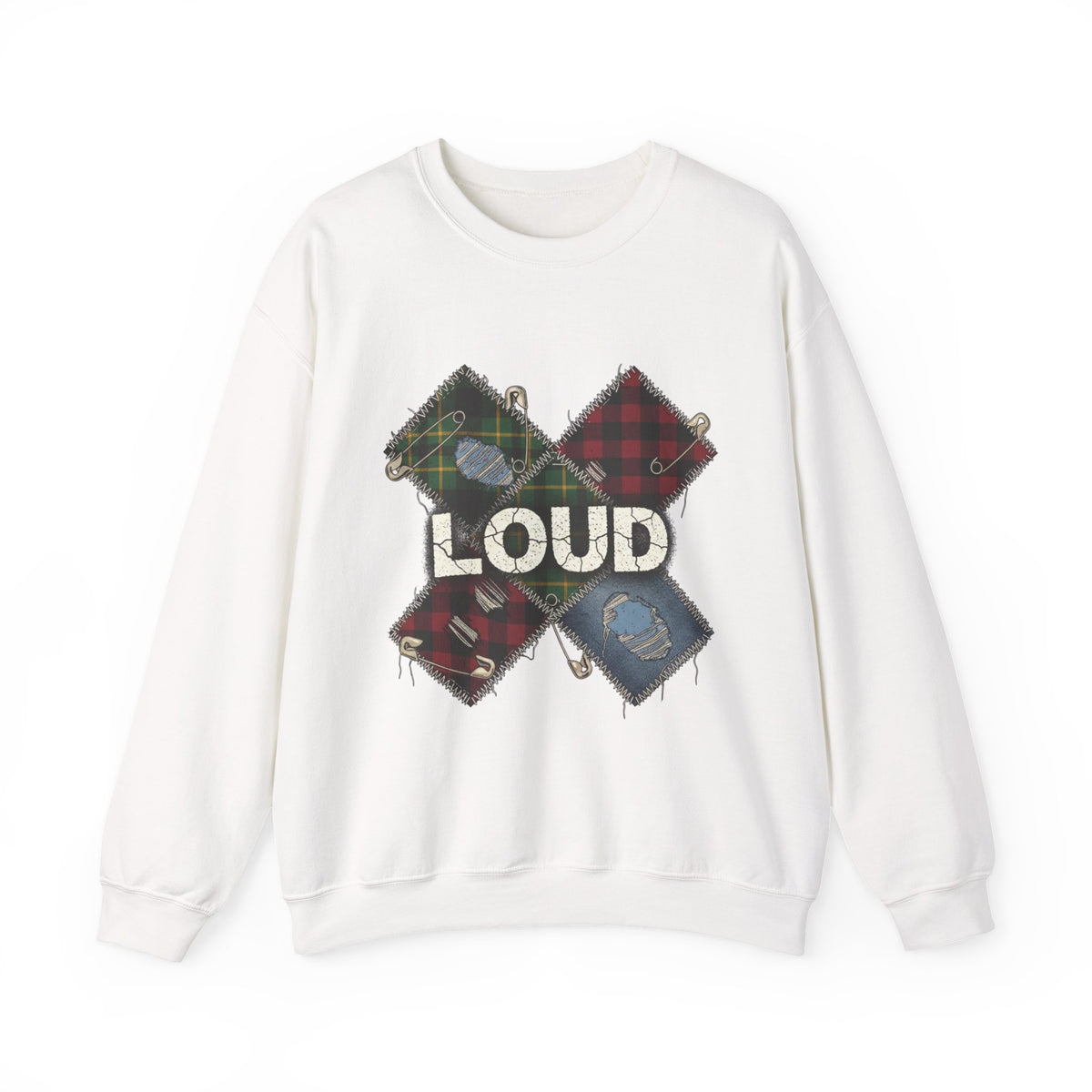 Plaid Patchwork LOUD Sweatshirt | grunge shirt, 90s rock revival