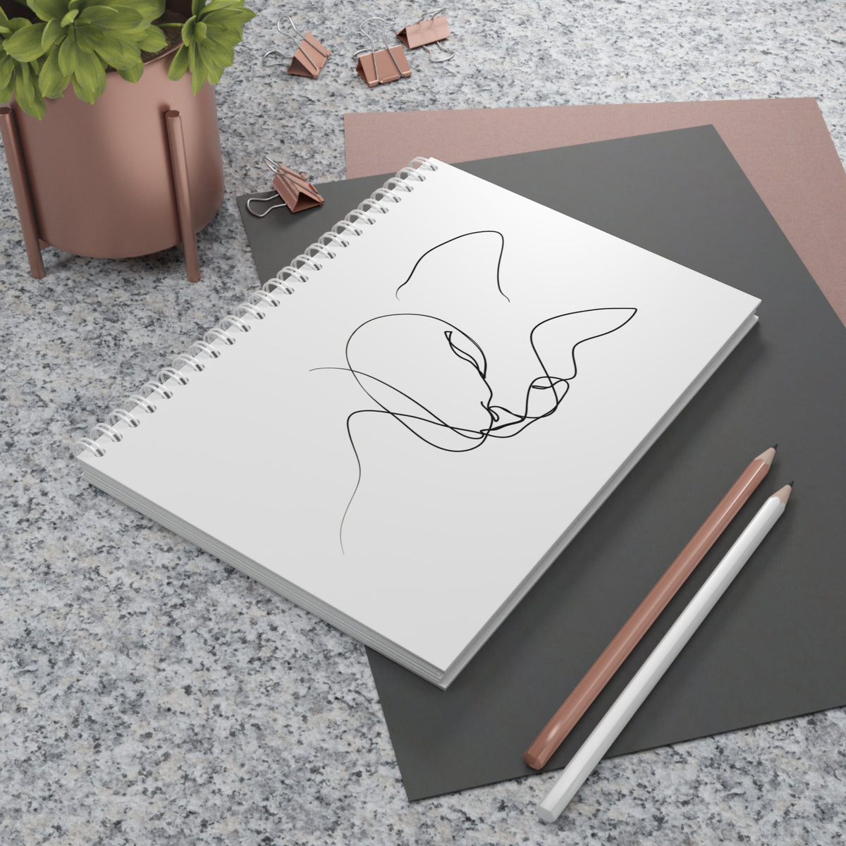 Cat Line Art Spiral Notebook — Minimalist Sketch Journal for Notes & Doodles