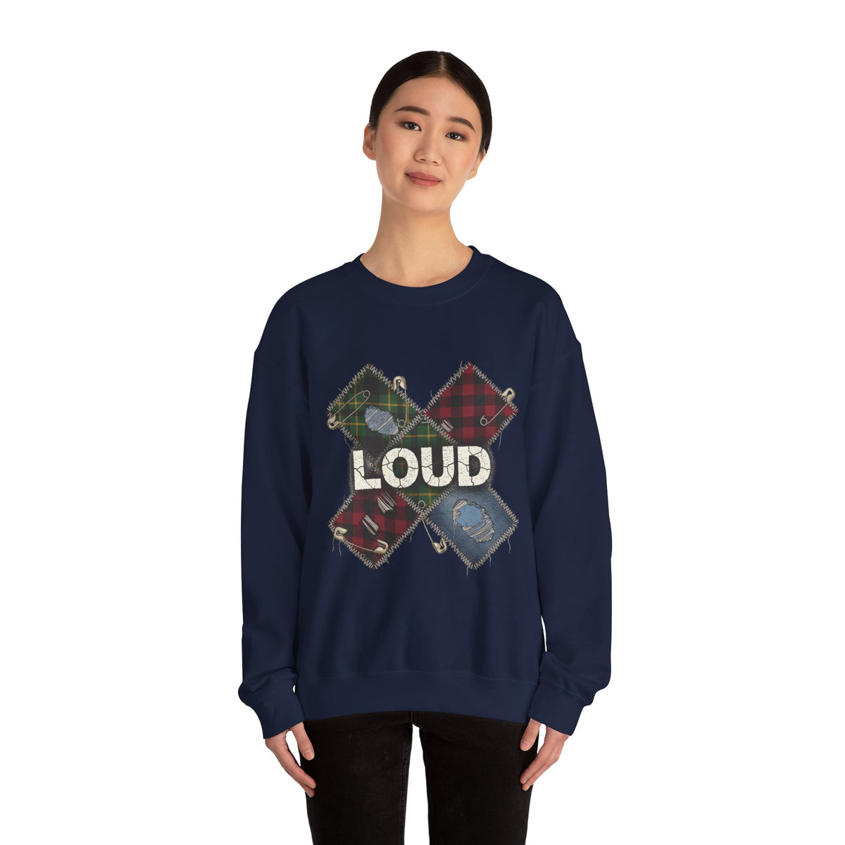 Plaid Patchwork LOUD Sweatshirt | grunge shirt, 90s rock revival