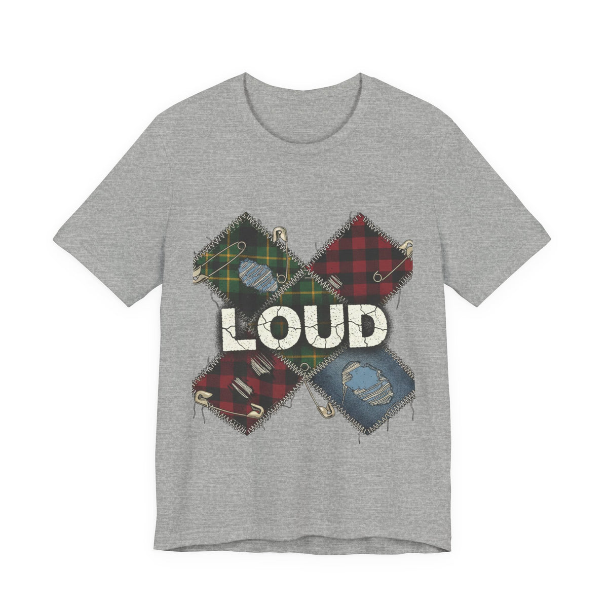 Plaid Patchwork "LOUD" Tee, grunge shirt | 90s rock revival