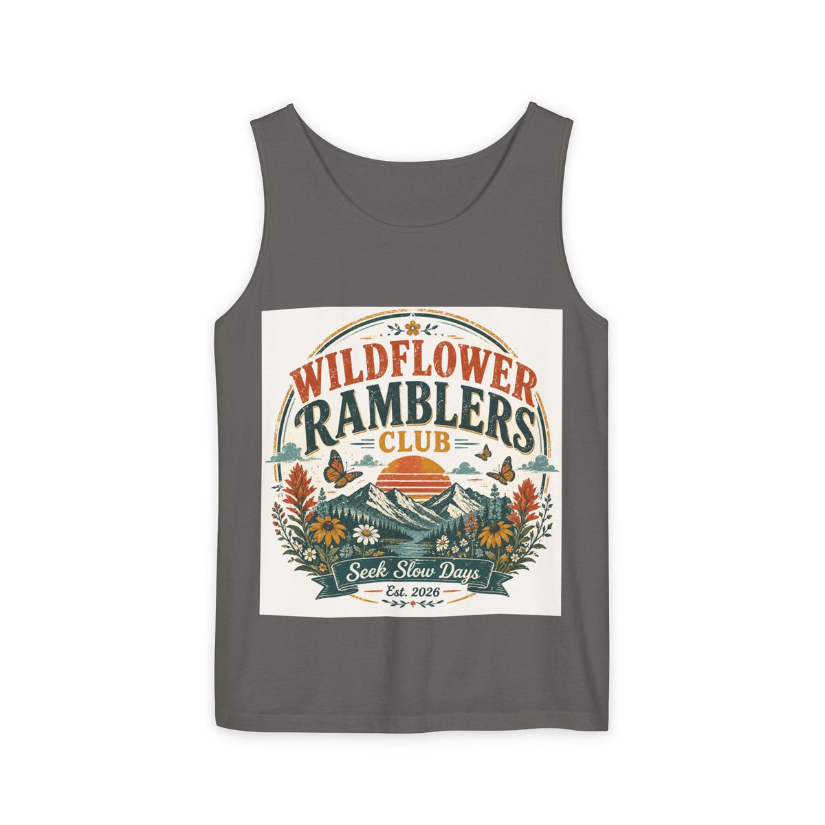Wildflower Ramblers Club Tank Top — Vintage Nature Hiking Graphic