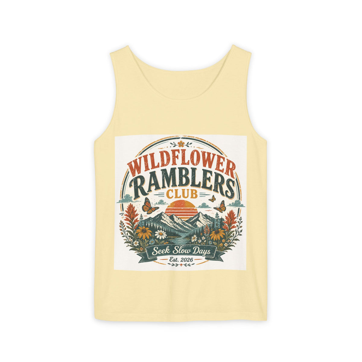 Wildflower Ramblers Club Tank Top — Vintage Nature Hiking Graphic