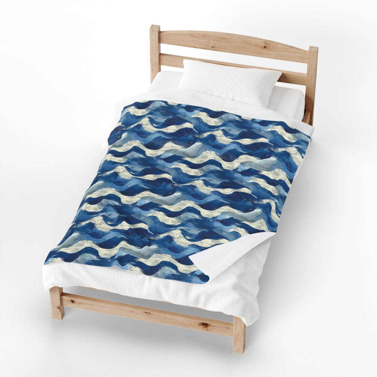 Ocean Waves Velveteen Plush Blanket — Soft Blue Nautical Throw