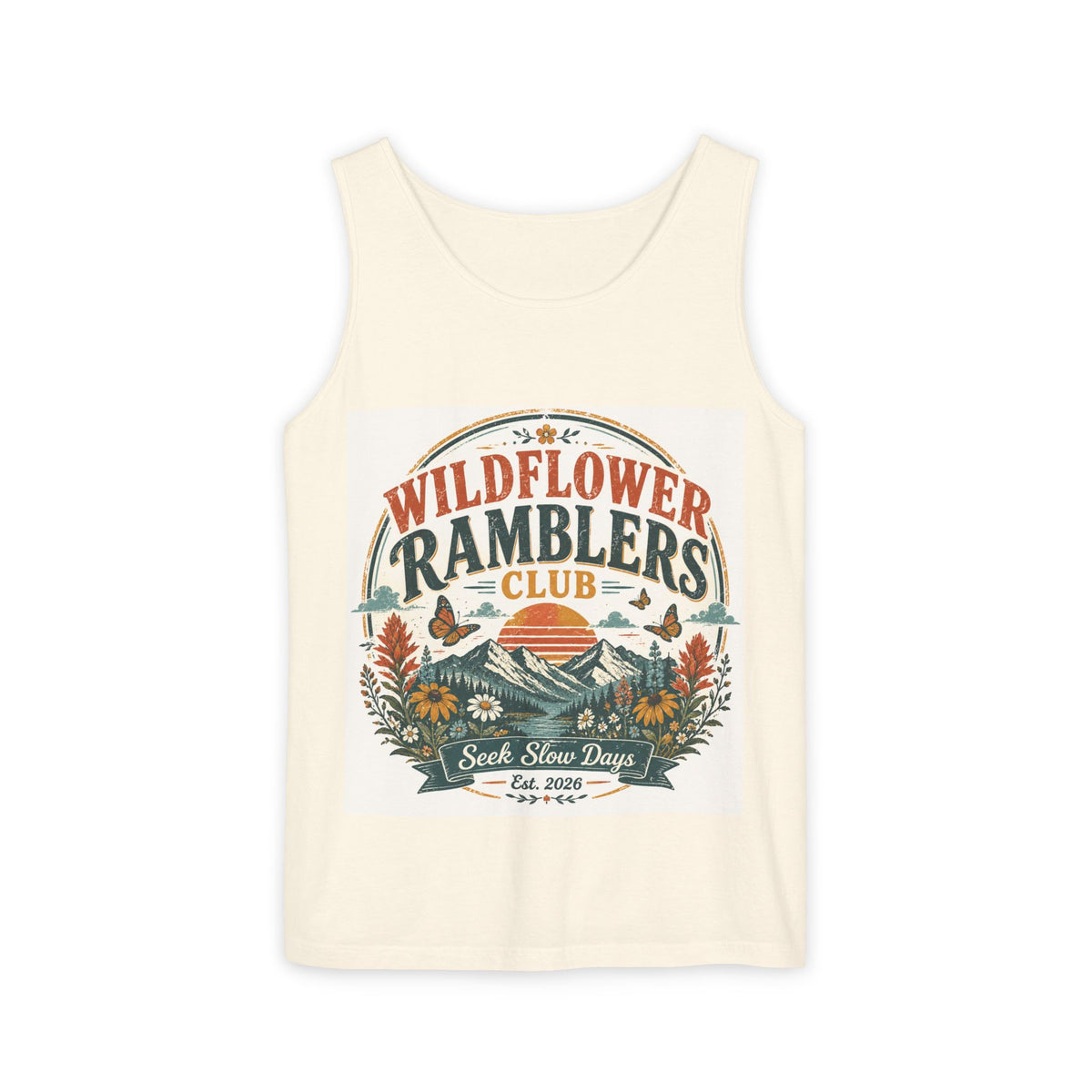 Wildflower Ramblers Club Tank Top — Vintage Nature Hiking Graphic