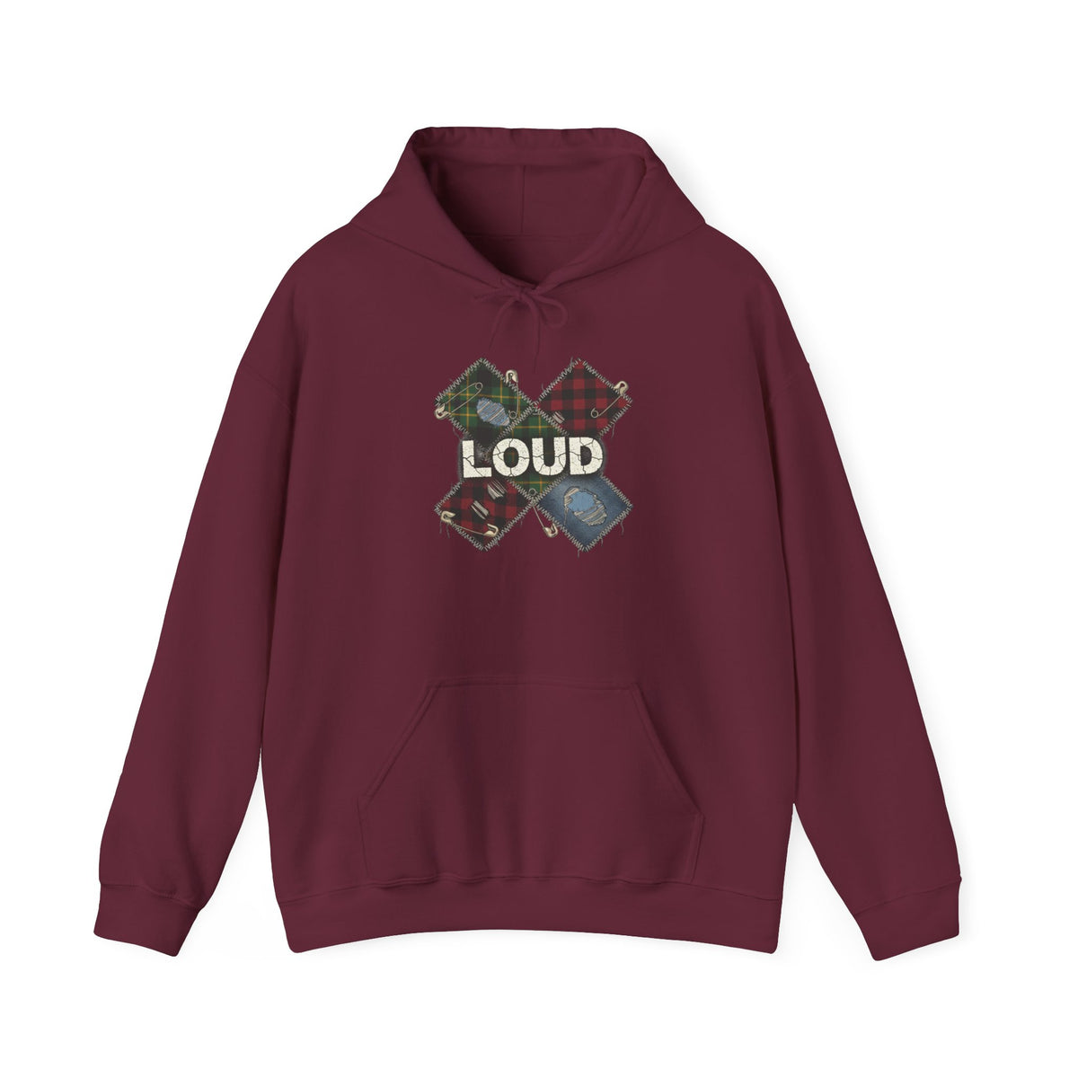 Loud Plaid Patchwork Hoodie | Grunge Revival, 90s Flannel Aesthetic