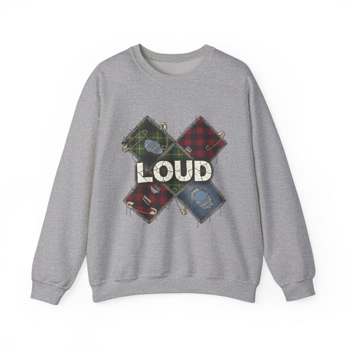 Plaid Patchwork LOUD Sweatshirt | grunge shirt, 90s rock revival