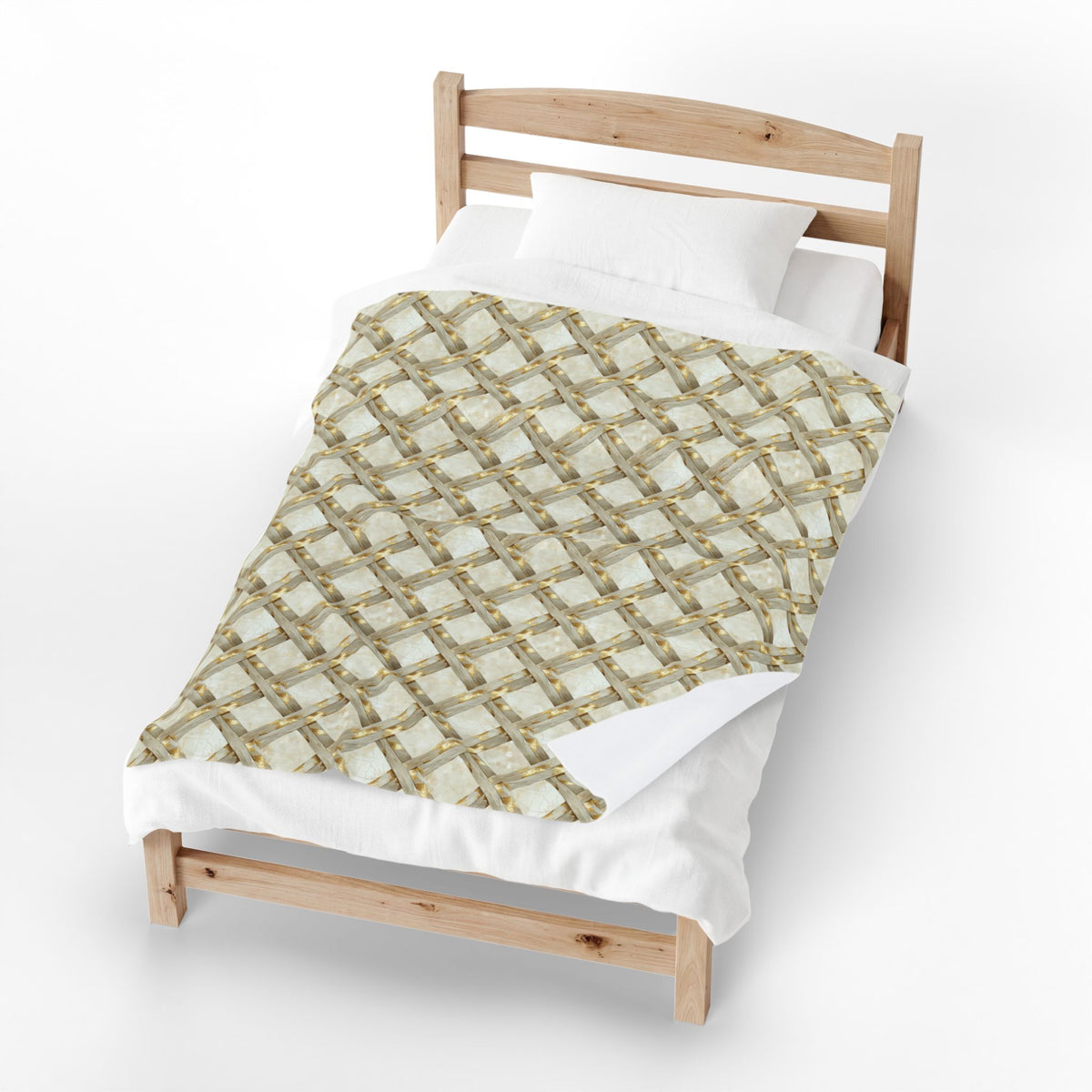 Velveteen Plush Blanket — Neutral Woven Lattice Pattern Throw