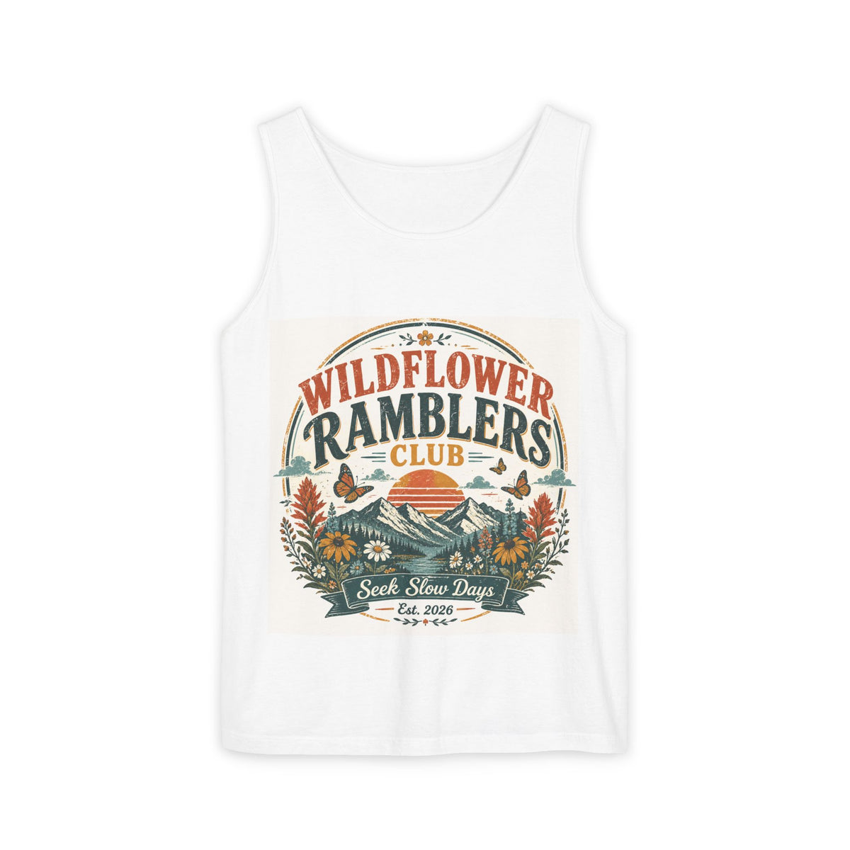 Wildflower Ramblers Club Tank Top — Vintage Nature Hiking Graphic