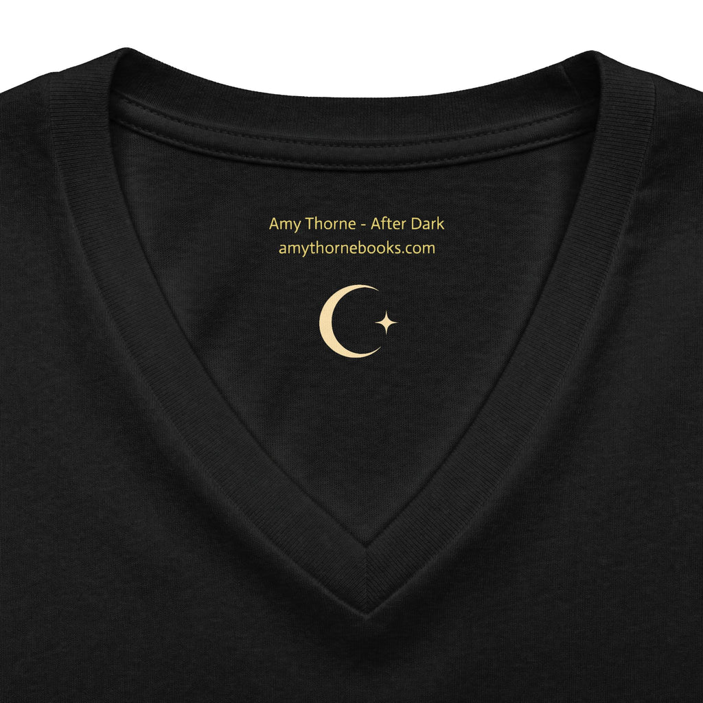 Women's V-Neck Tee — "Where Powerful Men Lose Control" Gold Foil Graphic