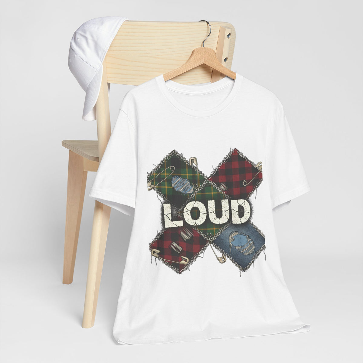 Plaid Patchwork "LOUD" Tee, grunge shirt | 90s rock revival