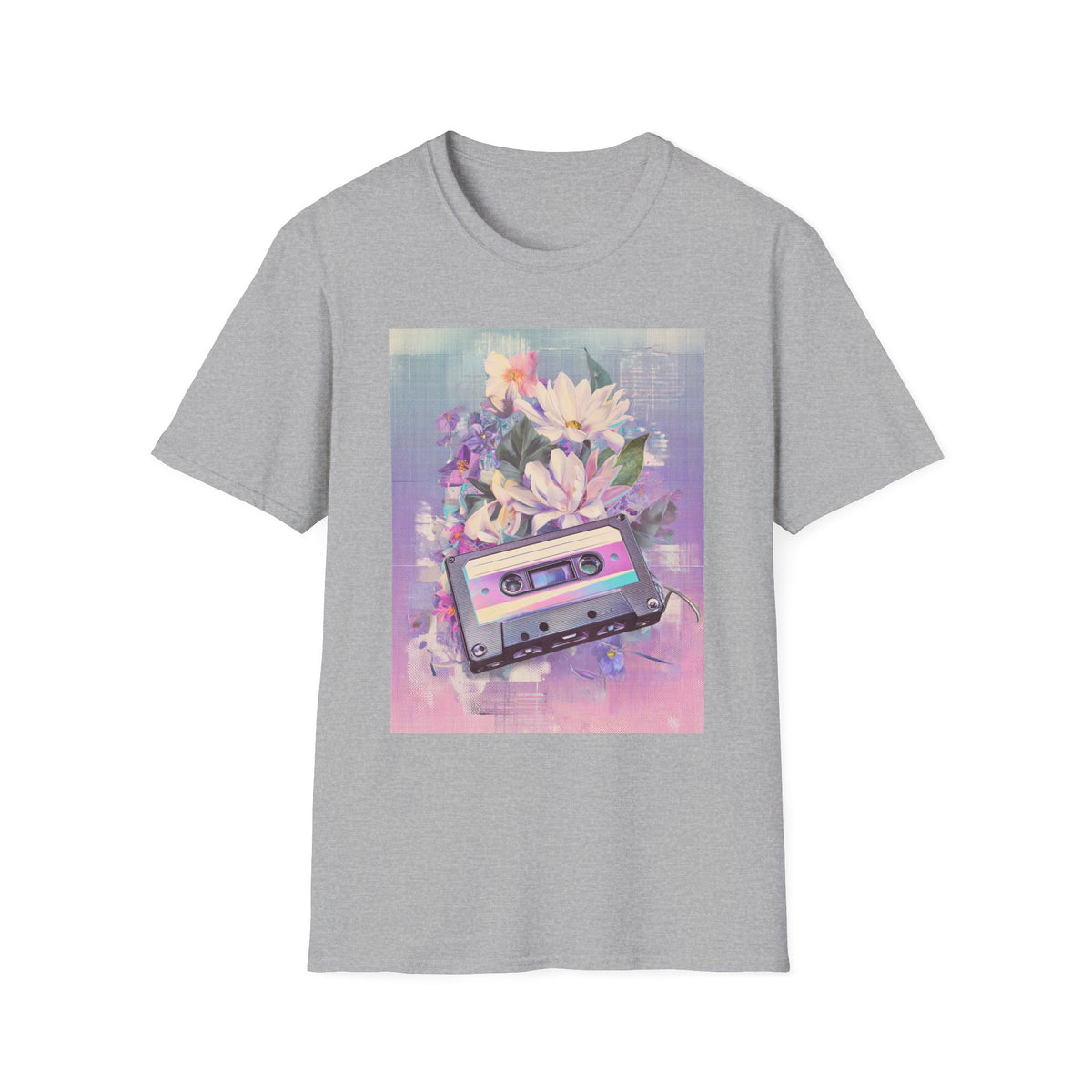 Retro Cassette & Flowers T-Shirt — Vintage 90s Aesthetic Tee