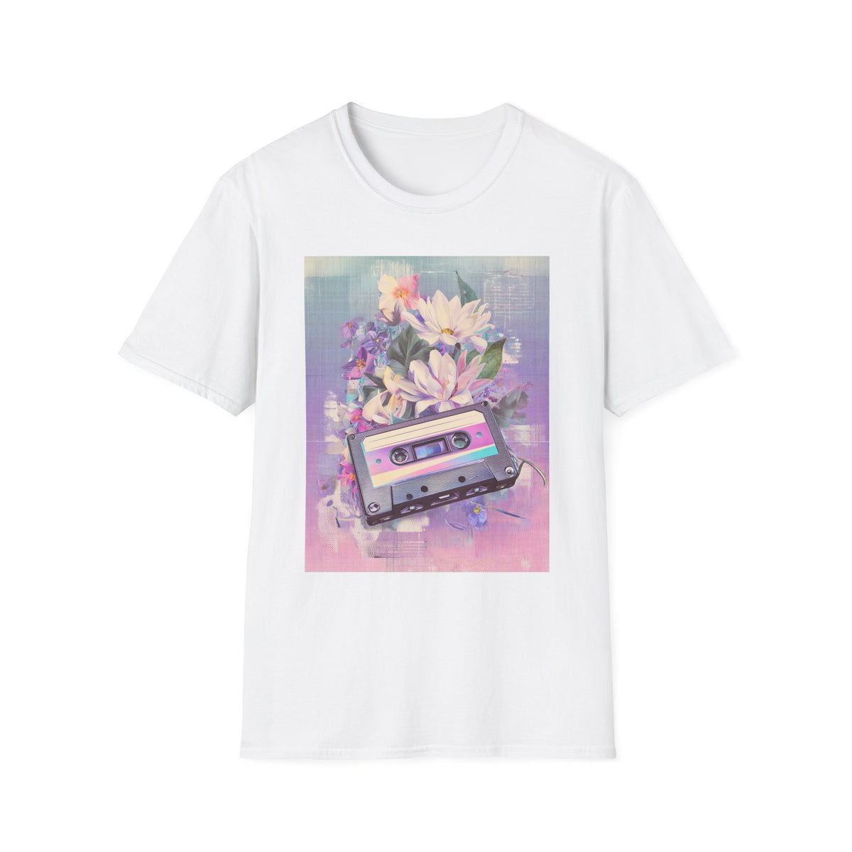 Retro Cassette & Flowers T-Shirt — Vintage 90s Aesthetic Tee