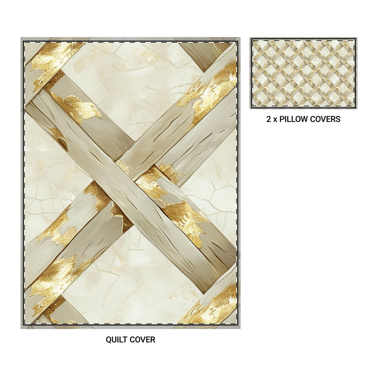 Marbled Gold Woven Quilt Cover Set – 3-Piece Duvet & Pillow Shams