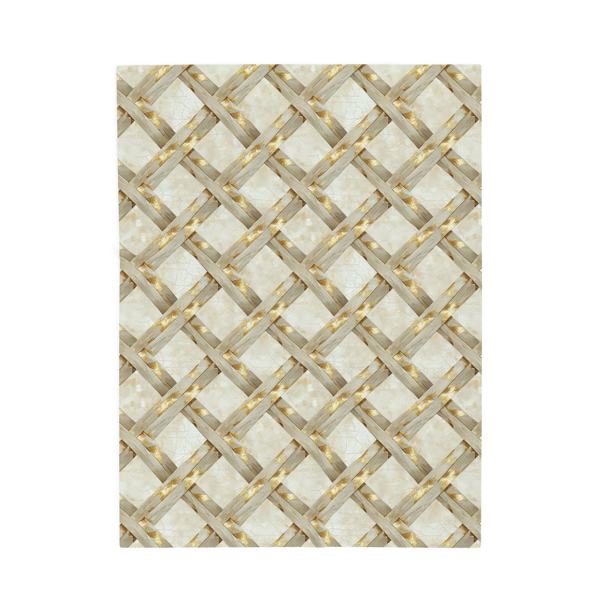 Velveteen Plush Blanket - Neutral Woven Lattice Pattern Cozy Soft Throw