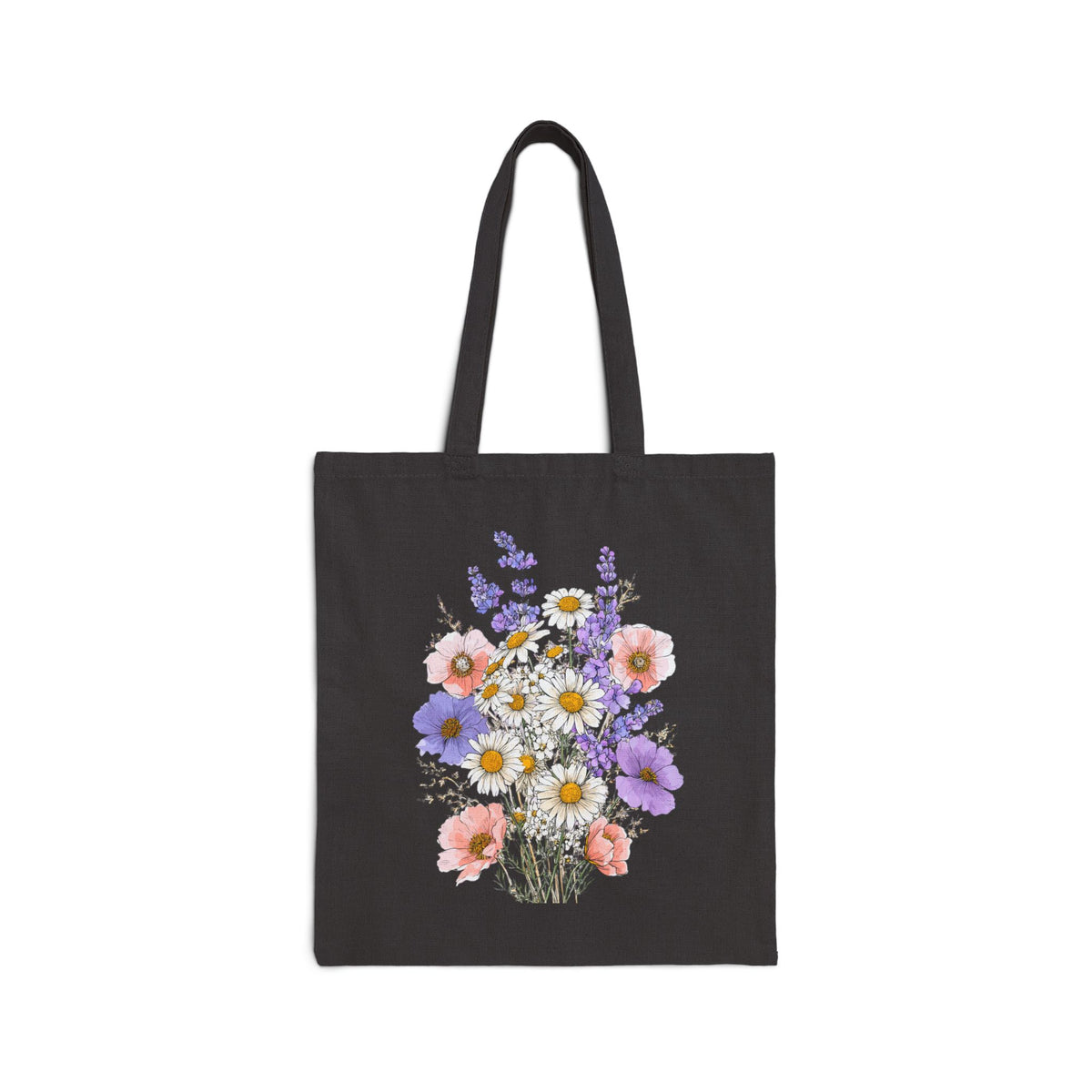 Floral Bouquet Tote Bag — Vintage Wildflower Cotton Canvas Market Tote