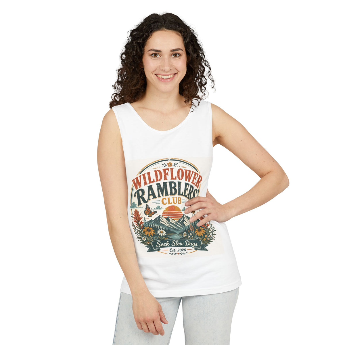 Wildflower Ramblers Club Tank Top — Vintage Nature Hiking Graphic