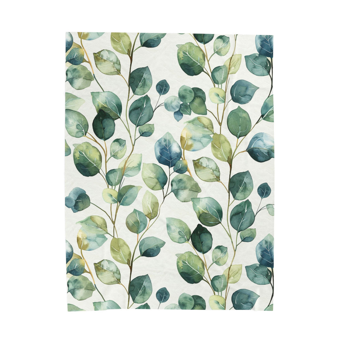 Botanical Eucalyptus Velveteen Plush Blanket — Soft Green Leaf Throw