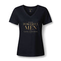 Women's V-Neck Tee — "Where Powerful Men Lose Control" Gold Foil Graphic