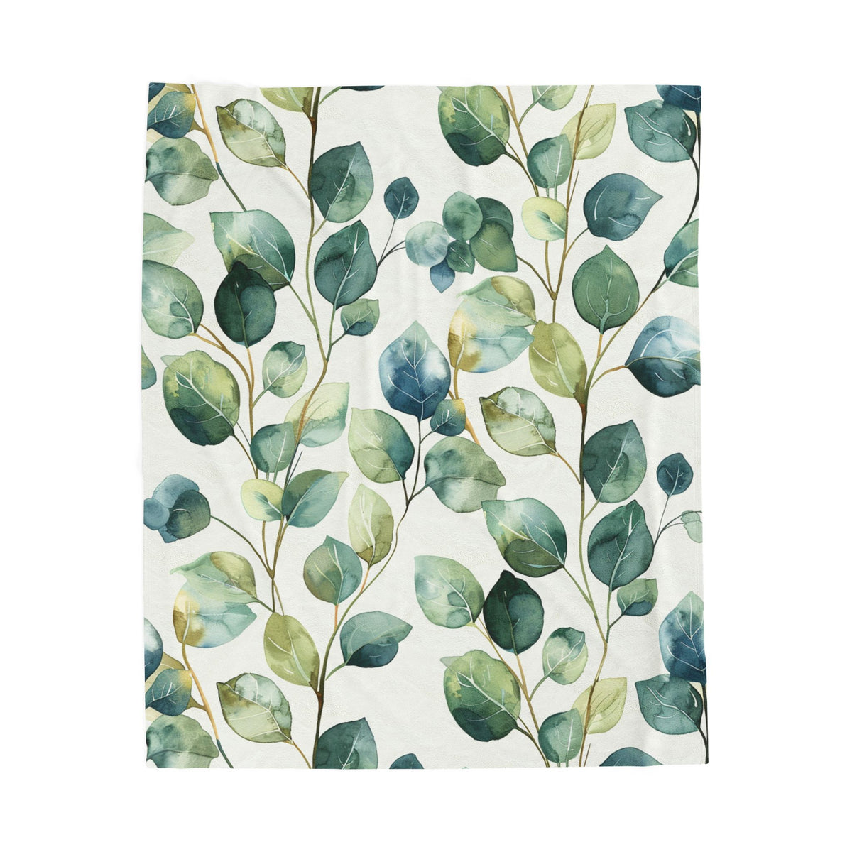 Botanical Eucalyptus Velveteen Plush Blanket — Soft Green Leaf Throw