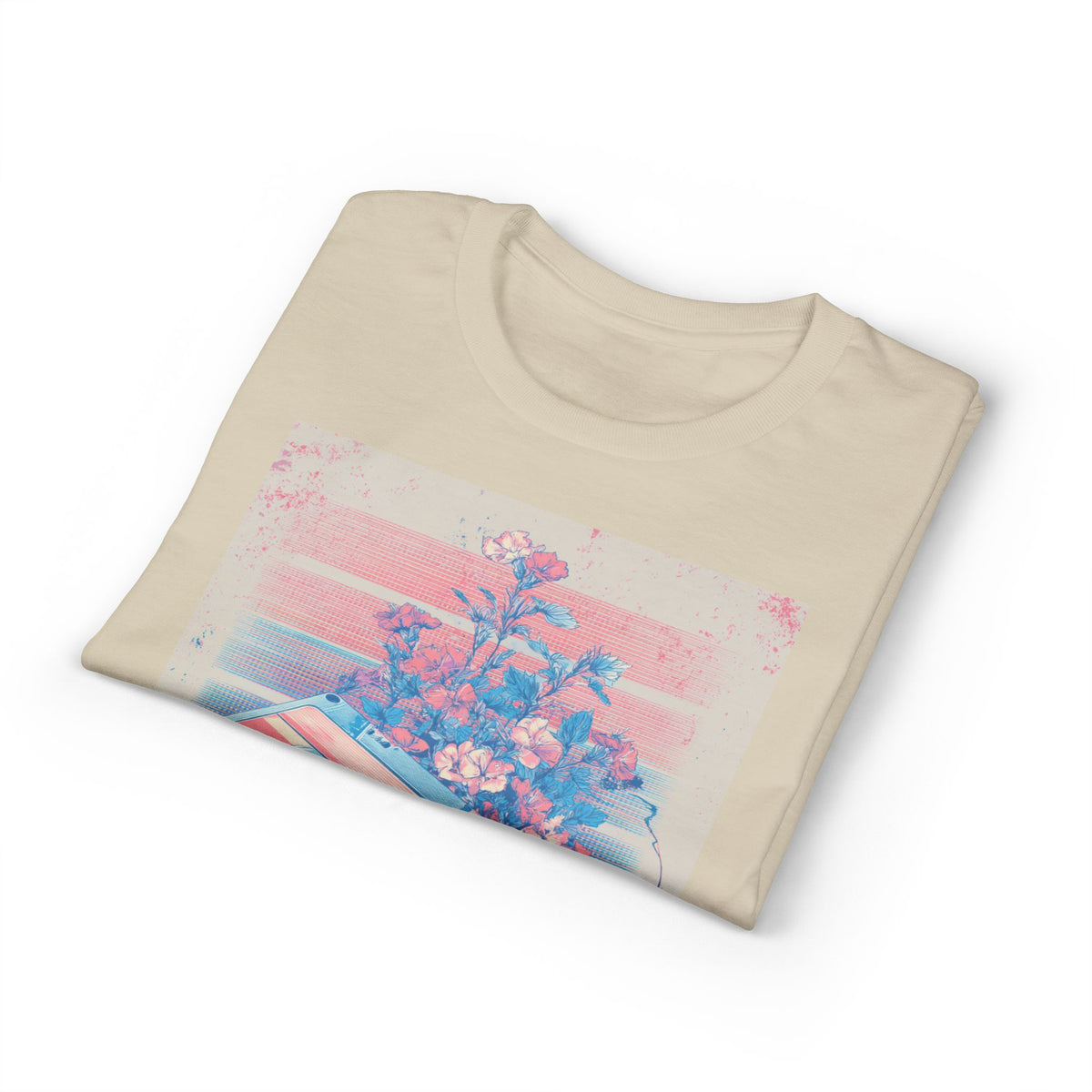 Retro Cassette & Flowers Tee — Vintage Vaporwave Music T-Shirt