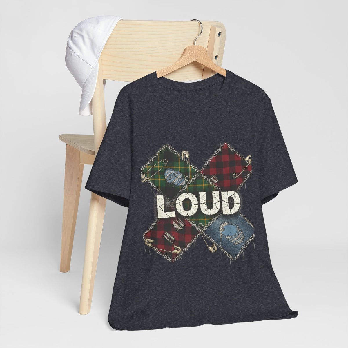 Plaid Patchwork "LOUD" Tee, grunge shirt | 90s rock revival
