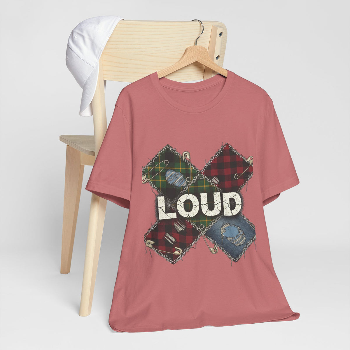 Plaid Patchwork "LOUD" Tee, grunge shirt | 90s rock revival