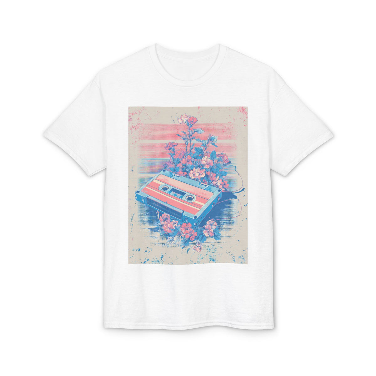 Retro Cassette & Flowers Tee — Vintage Vaporwave Music T-Shirt