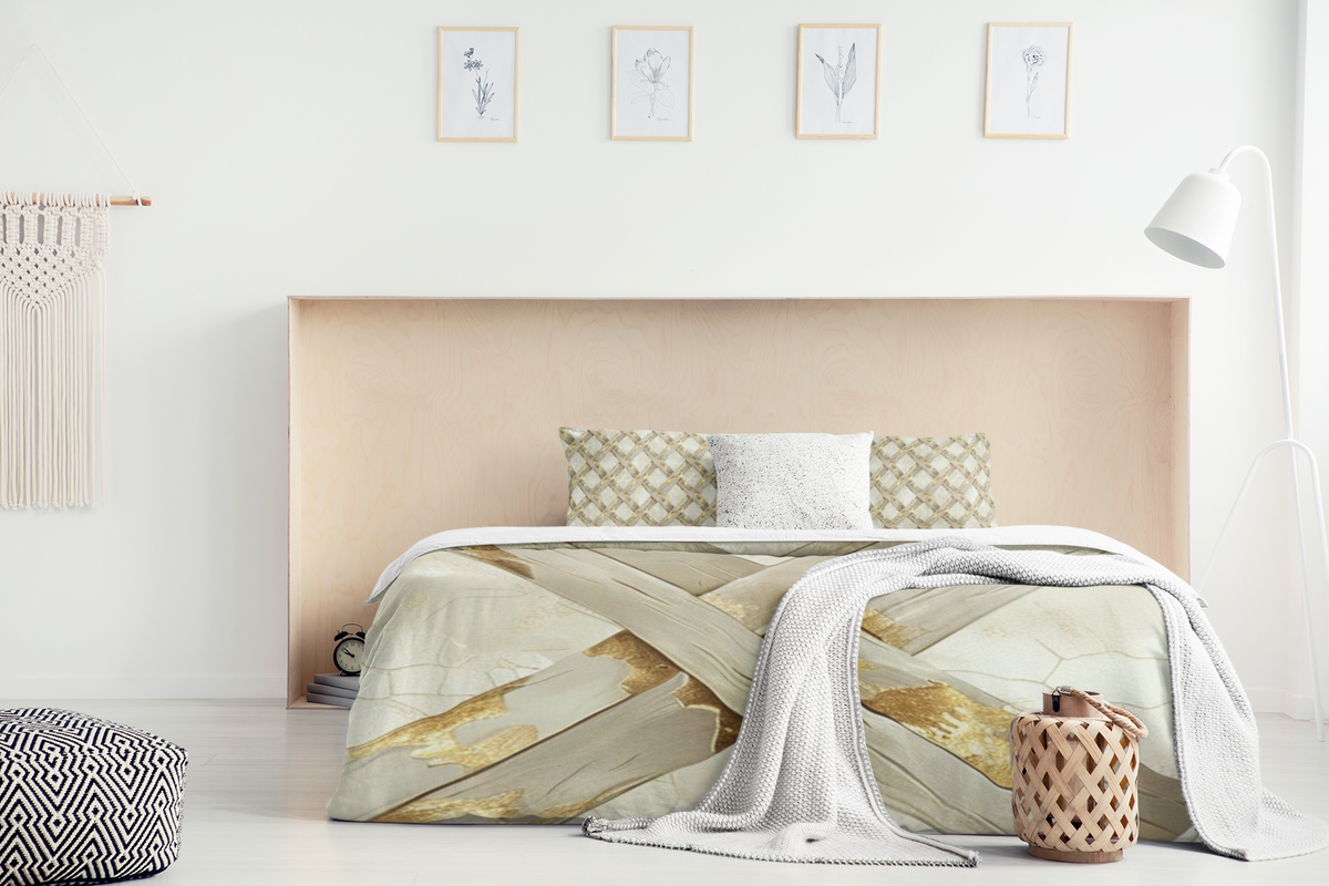Marbled Gold Woven Quilt Cover Set – 3-Piece Duvet & Pillow Shams