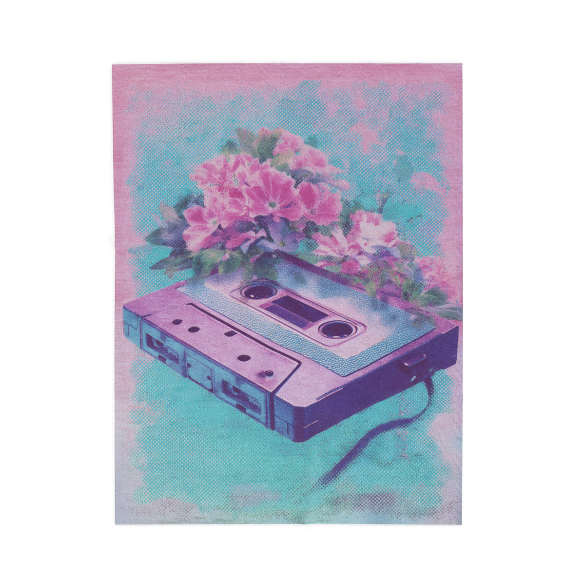 Retro Cassette & Flowers Velveteen Plush Blanket — Vintage Vaporwave Throw