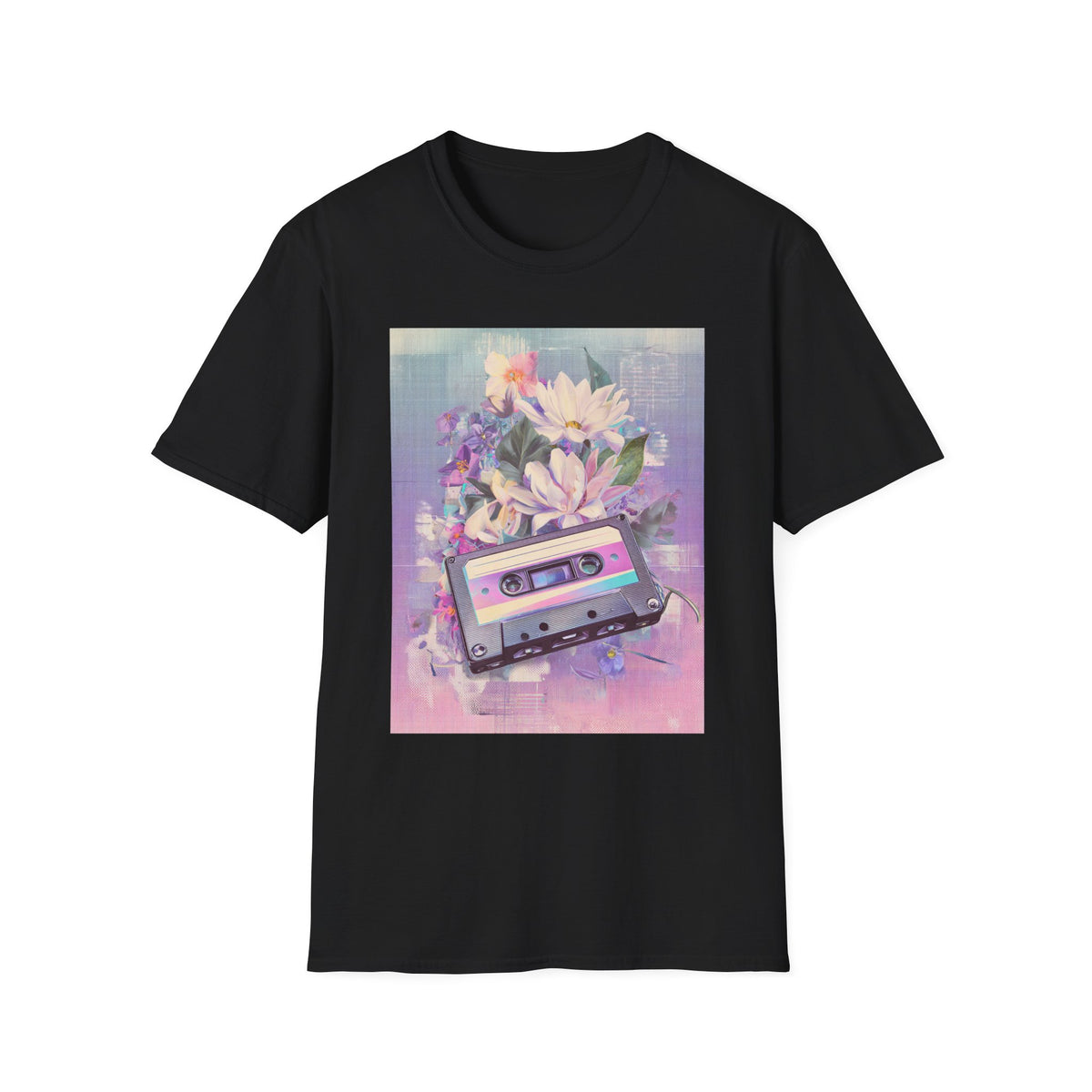 Retro Cassette & Flowers T-Shirt — Vintage 90s Aesthetic Tee