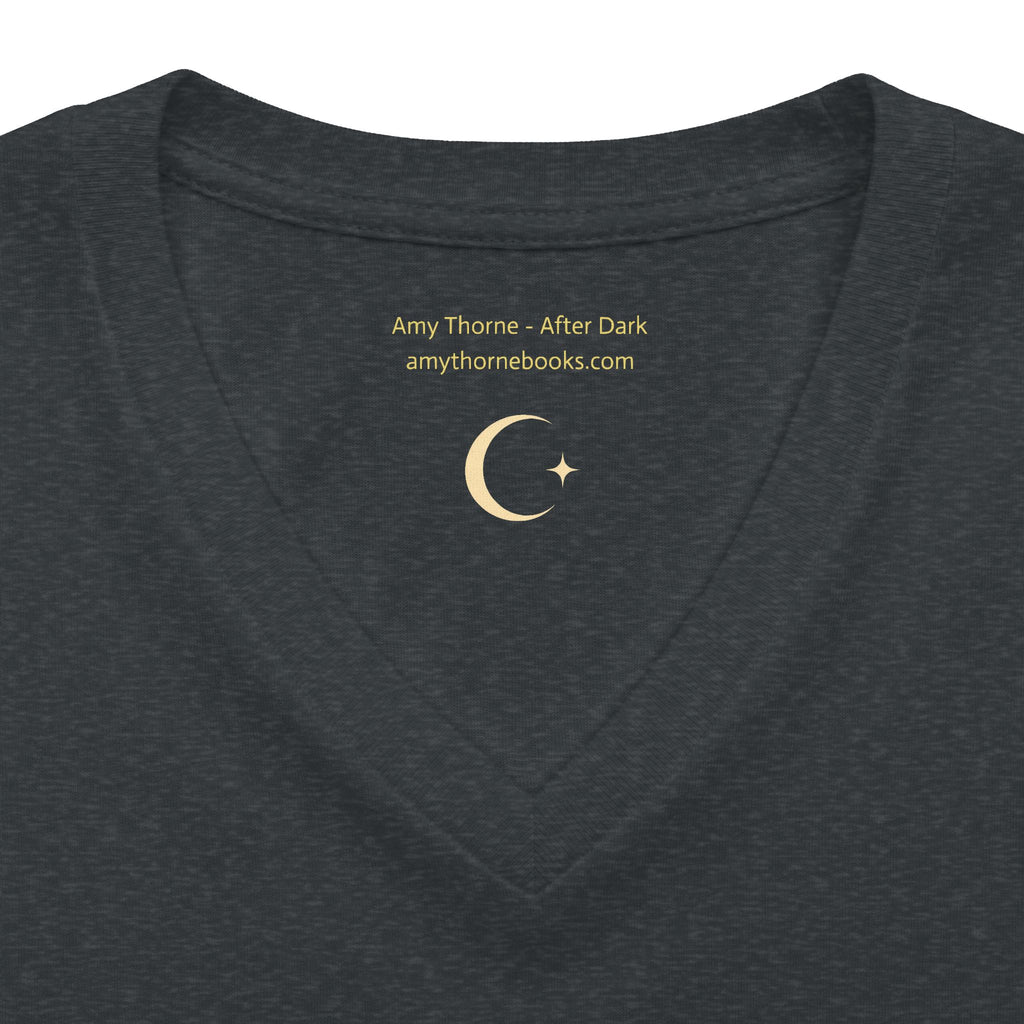 Women's V-Neck Tee — "Where Powerful Men Lose Control" Gold Foil Graphic