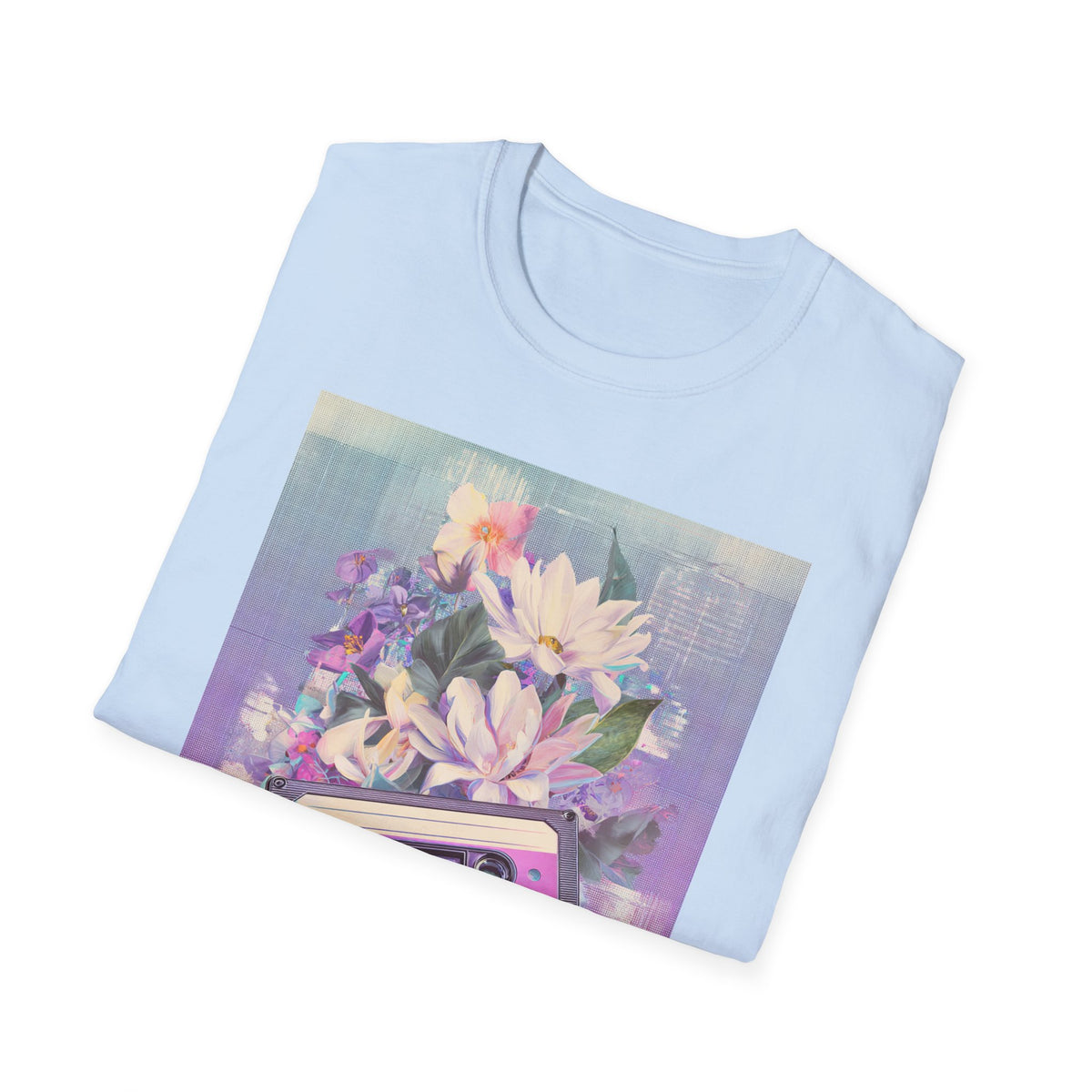 Retro Cassette & Flowers T-Shirt — Vintage 90s Aesthetic Tee