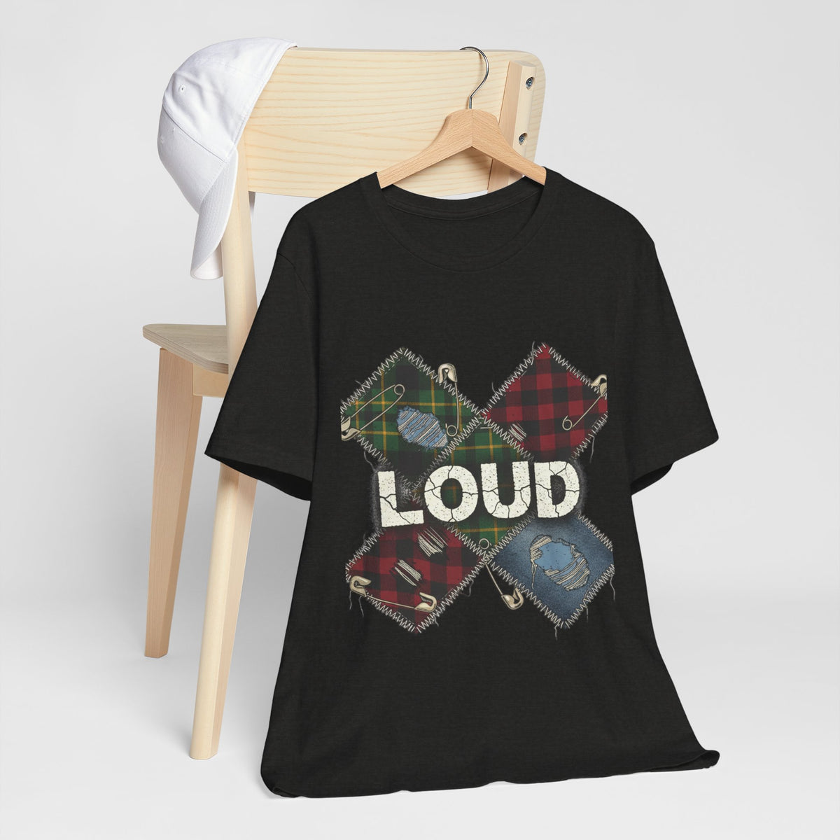 Plaid Patchwork "LOUD" Tee, grunge shirt | 90s rock revival