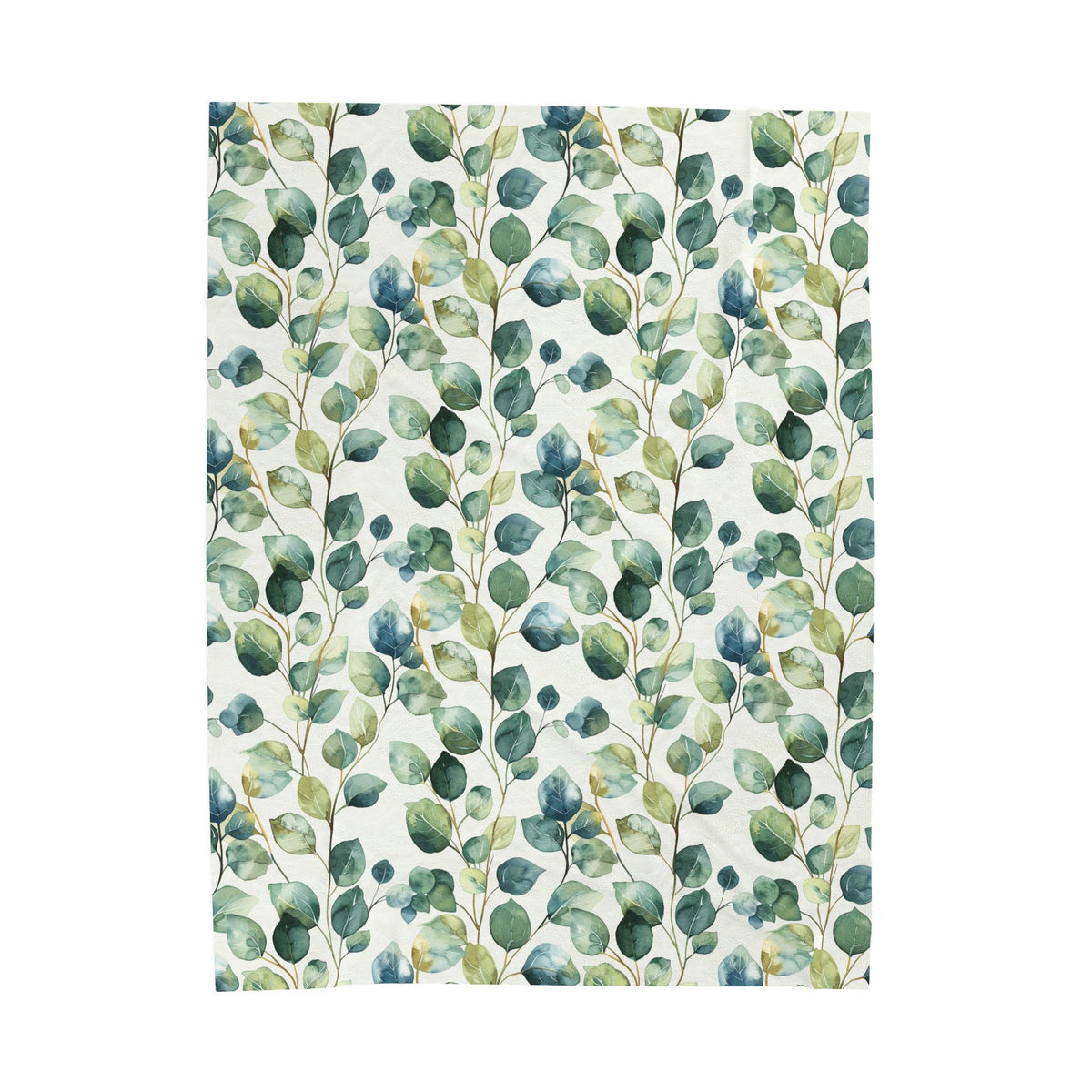 Eucalyptus Watercolor Velveteen Plush Blanket — Soft Botanical Throw