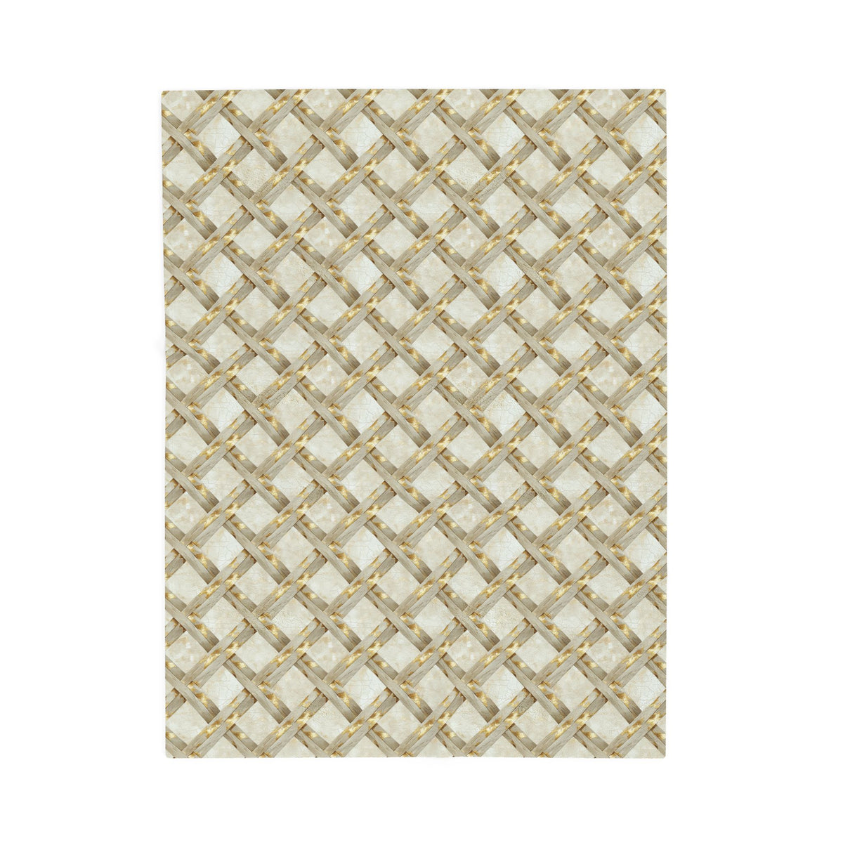 Velveteen Plush Blanket — Neutral Woven Lattice Pattern Throw