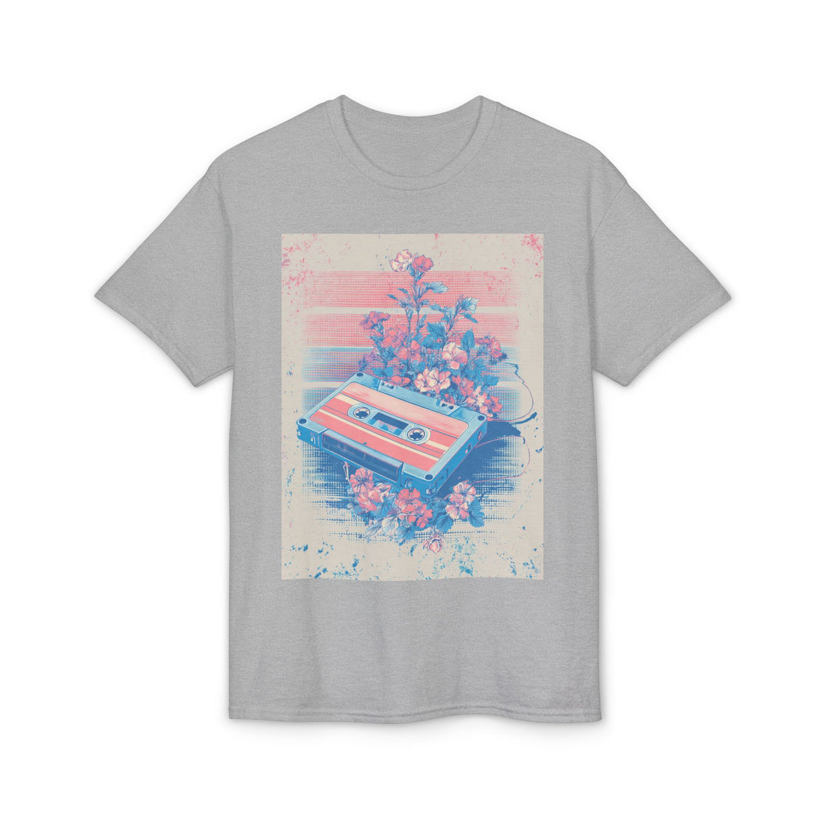 Retro Cassette & Flowers Tee — Vintage Vaporwave Music T-Shirt