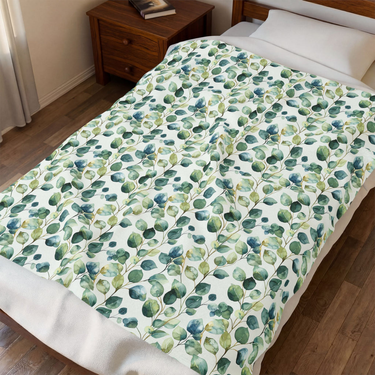 Plush Blanket - Watercolor Eucalyptus Velveteen Throw