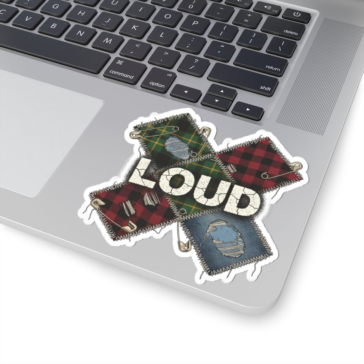 Plaid Patchwork "LOUD" Sticker | Grunge Revival, 90s Flannel Aesthetic