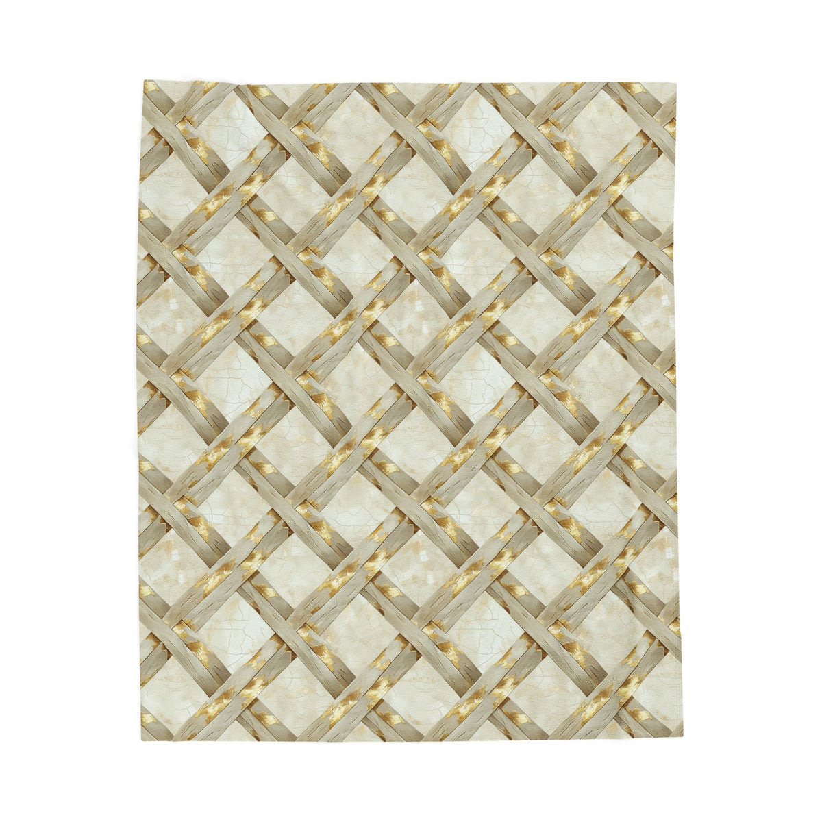 Velveteen Plush Blanket - Neutral Woven Lattice Pattern Cozy Soft Throw