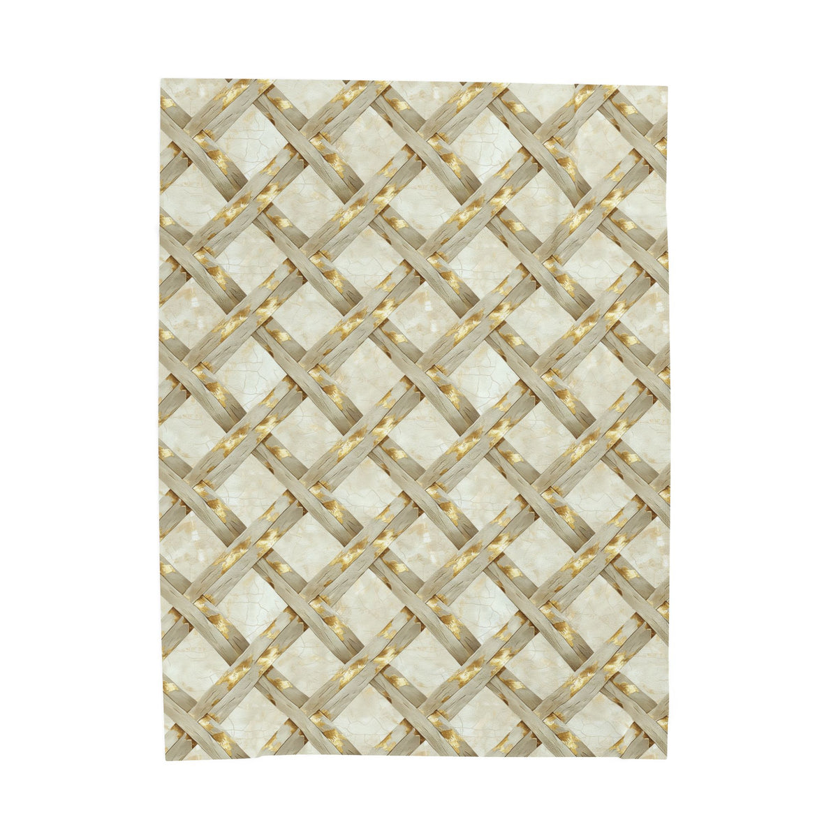 Velveteen Plush Blanket - Neutral Woven Lattice Pattern Cozy Soft Throw